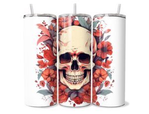 Vörös Virágos Koponyás Tumbler