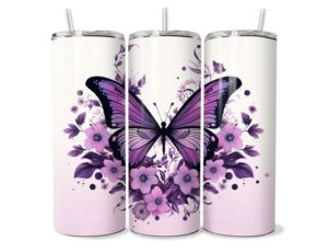 Lila Pillangó Virágokkal Tumbler