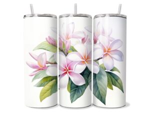 Fehér és Rózsaszín Plumeria Tumbler