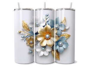 Elegáns Arany és Kék Virág Tumbler