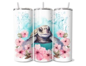 Tengeri Teknős és Virágok Tumbler